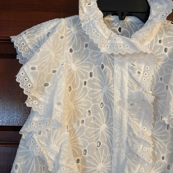 Trish Scully Elegant White Ruffled Eyelet Top size 0 - Picture 3 of 6